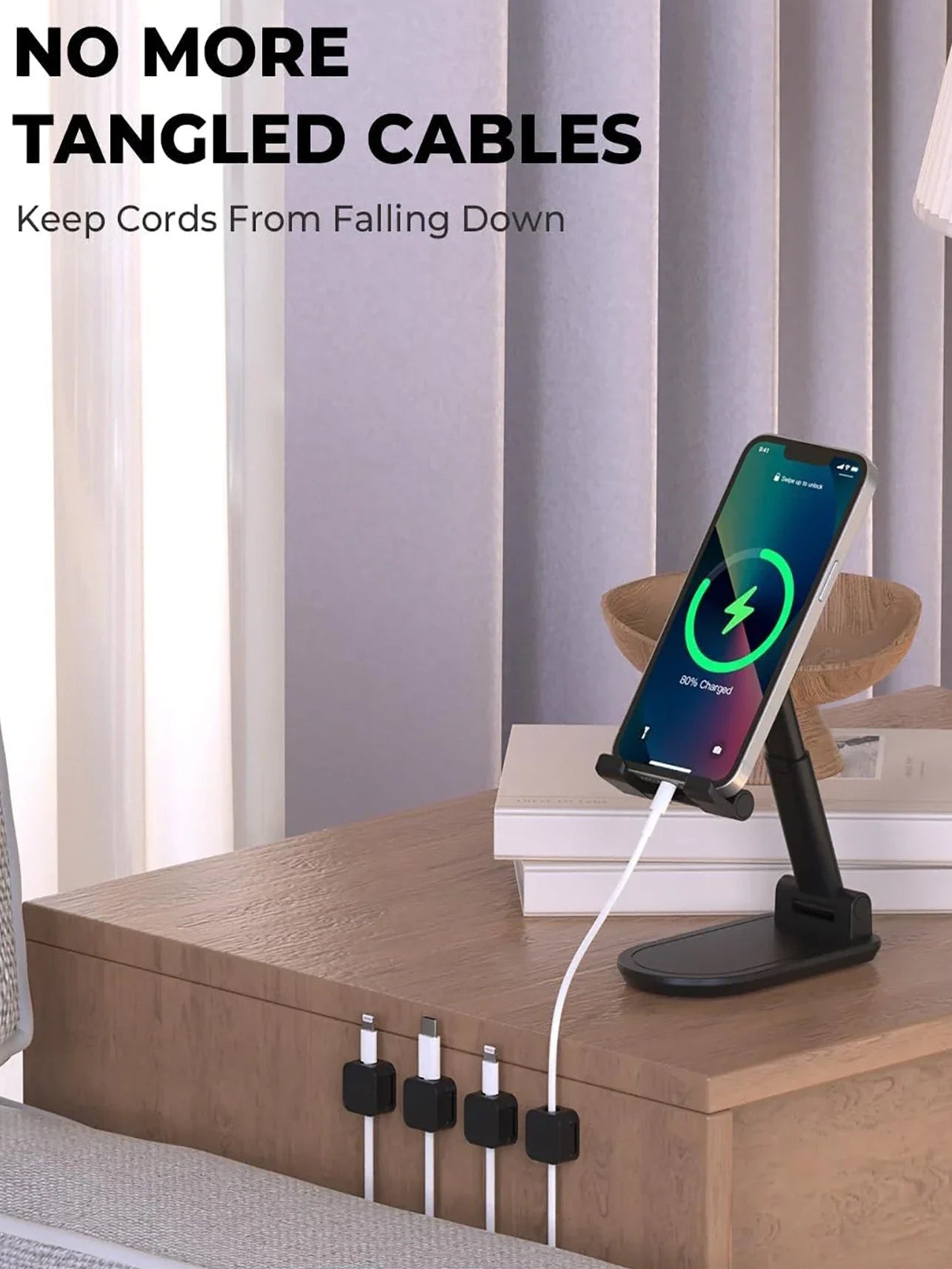 ​Magnetic Cable Clips Adjustable Cord Holder | Adhesive under Desk Mgmt Organizer for Home Office Car Wall Desktop Nightstand​​